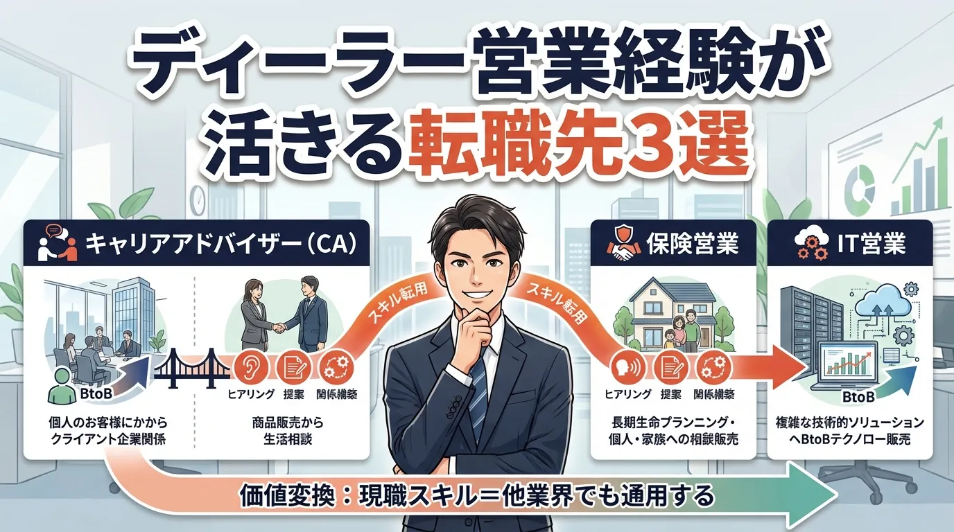 ディーラー営業経験が活きる転職先3選