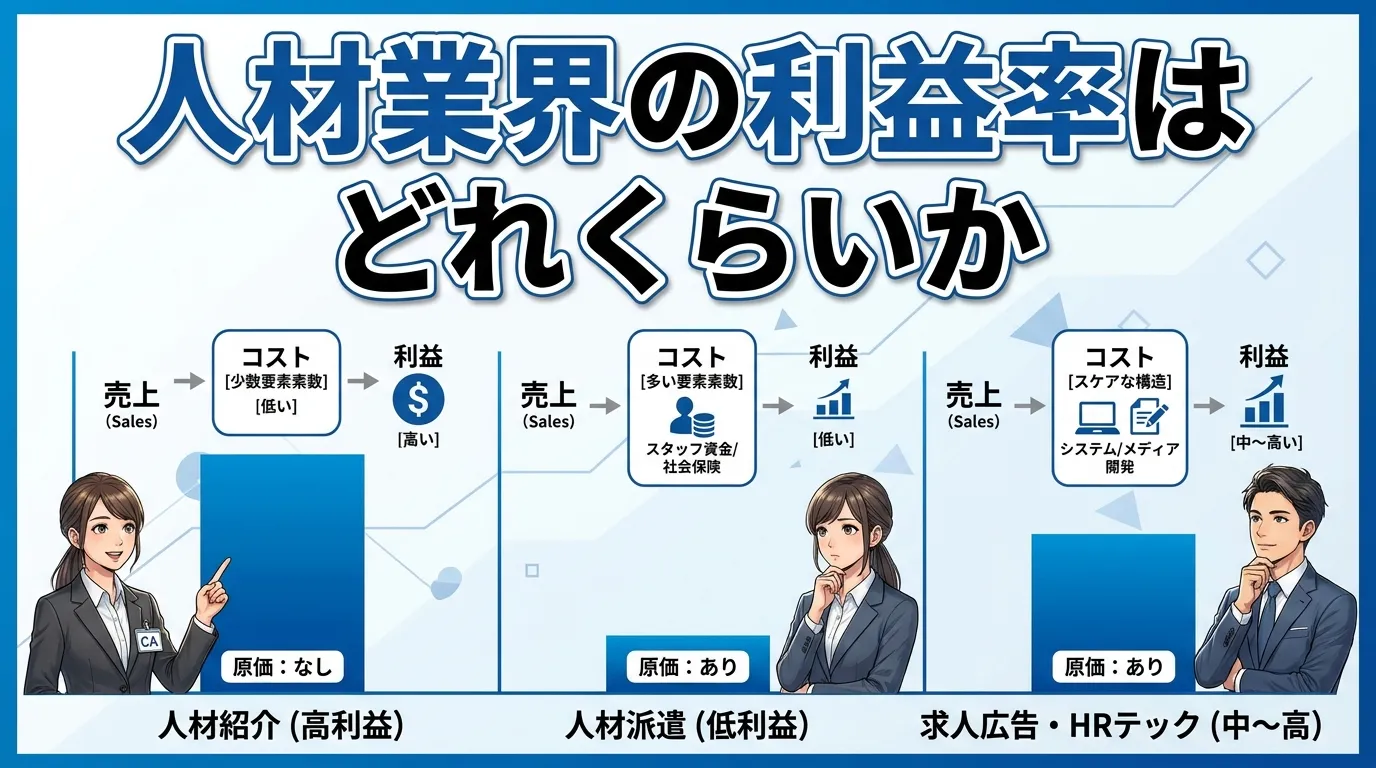 人材業界の利益率はどれくらいか（業態別一覧）